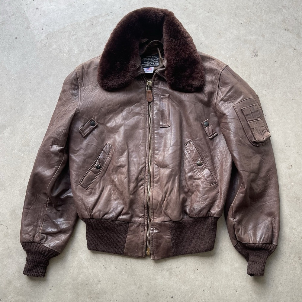 Vintage Avirex Jacket Mens Large Brown Leather B-15‎ G2 Bomber Fur Flight 90s